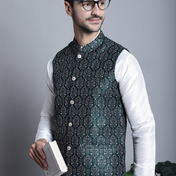 Jompers Men's Printed Nehru Jacket - Olive - Distacart