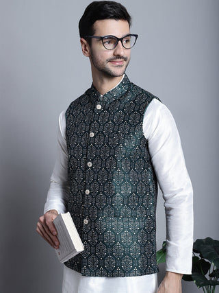 Jompers Men's Printed Nehru Jacket - Olive - Distacart