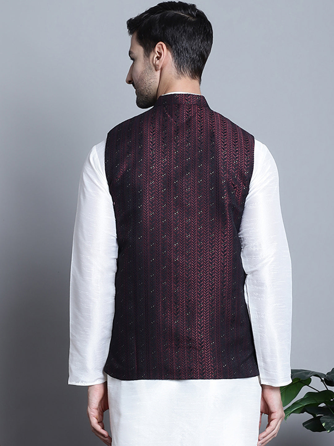 Jompers Men's Woven Design Nehru Jacket - Maroon - Distacart