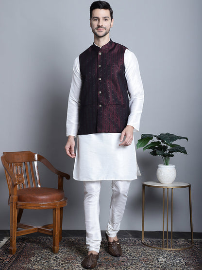 Jompers Men's Woven Design Nehru Jacket - Maroon - Distacart