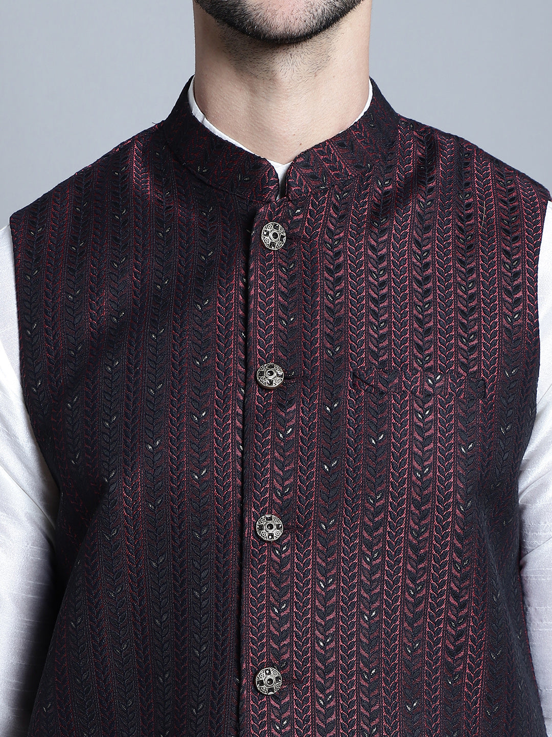 Jompers Men's Woven Design Nehru Jacket - Maroon - Distacart