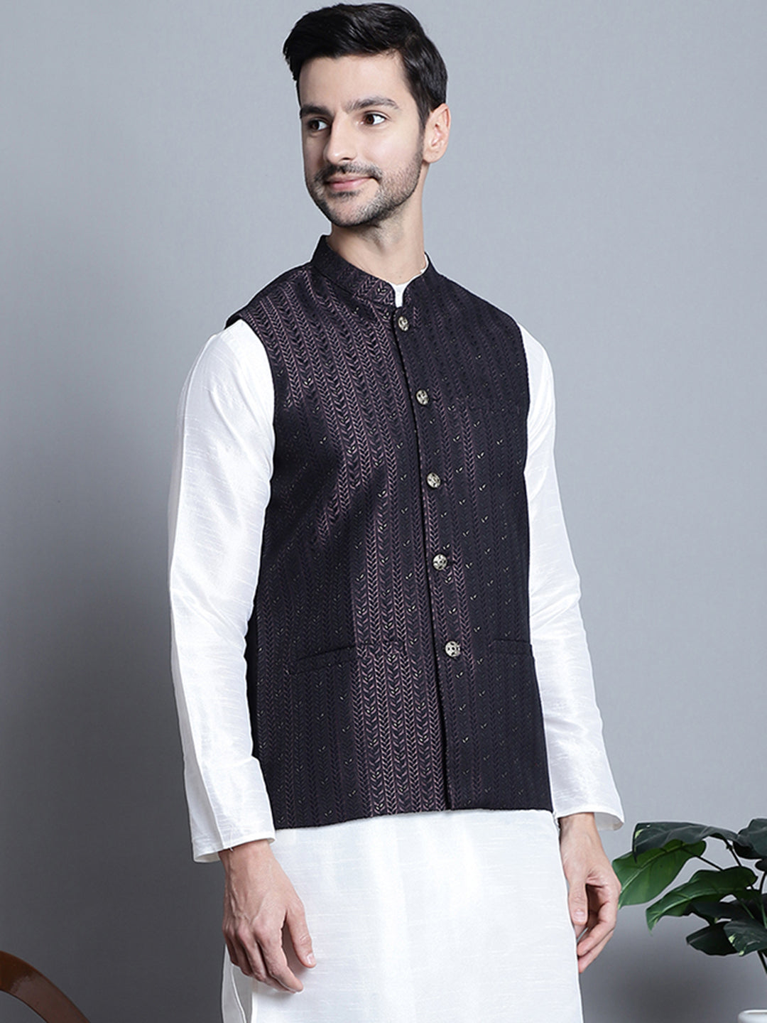 Jompers Men's Woven Design Nehru Jacket - Purple - Distacart