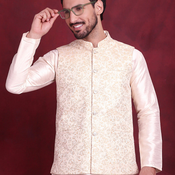 Jompers Men's Woven Design Nehru Jacket - Cream - Distacart