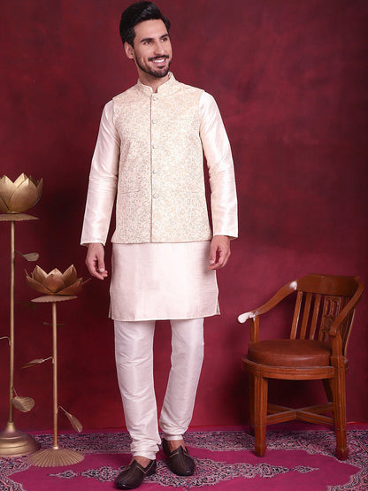 Jompers Men's Woven Design Nehru Jacket - Cream - Distacart