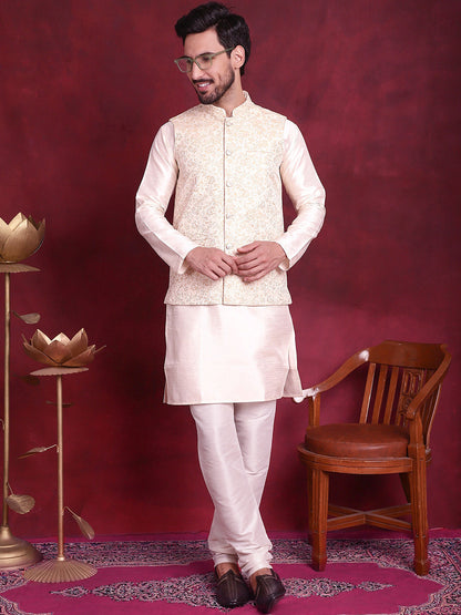 Jompers Men's Woven Design Nehru Jacket - Cream - Distacart