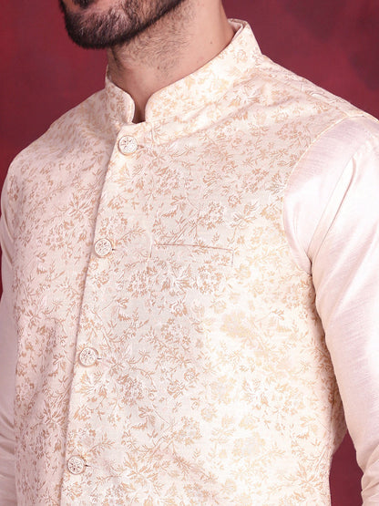 Jompers Men's Woven Design Nehru Jacket - Cream - Distacart