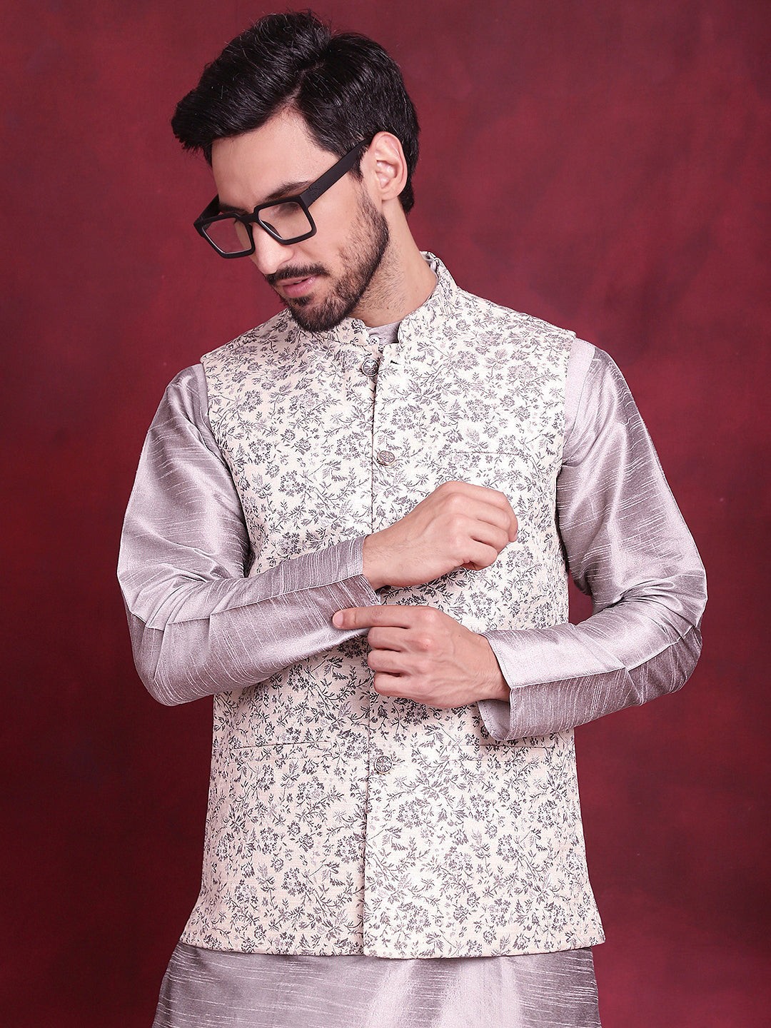 Jompers Men's Woven Design Nehru Jacket - Grey - Distacart