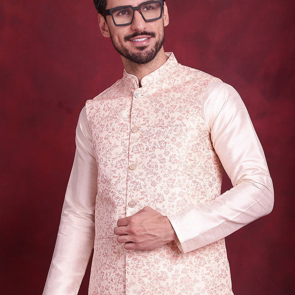 Jompers Men's Woven Design Nehru Jacket - Pink - Distacart