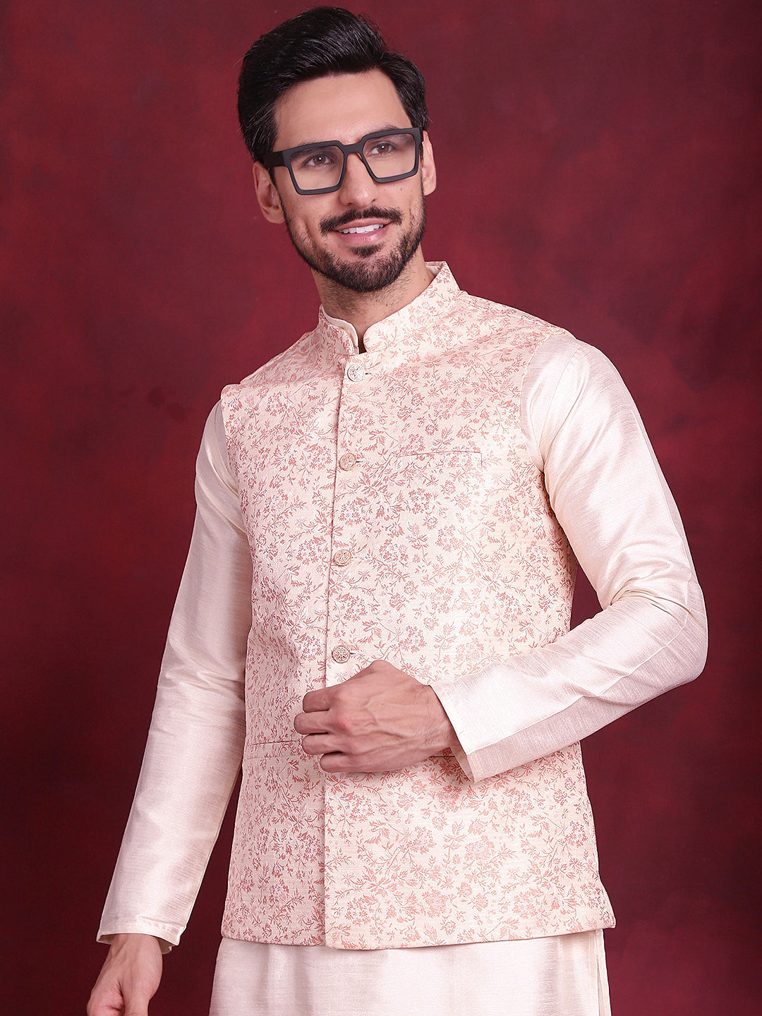 Jompers Men's Woven Design Nehru Jacket - Pink - Distacart