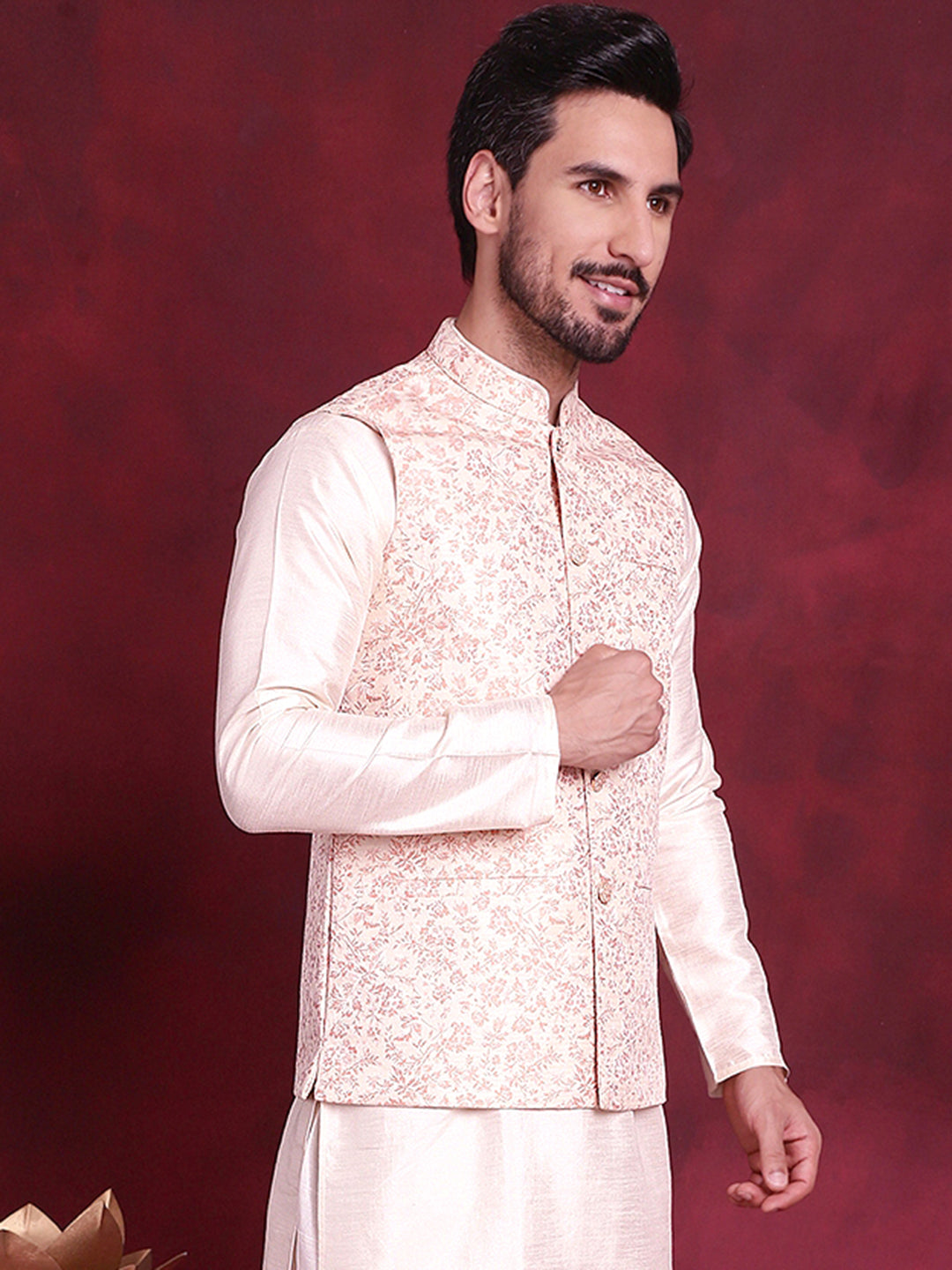 Jompers Men's Woven Design Nehru Jacket - Pink - Distacart