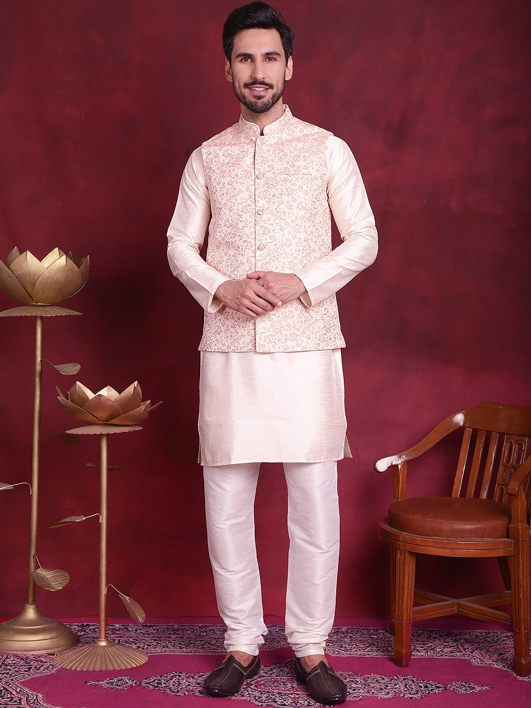 Jompers Men's Woven Design Nehru Jacket - Pink - Distacart