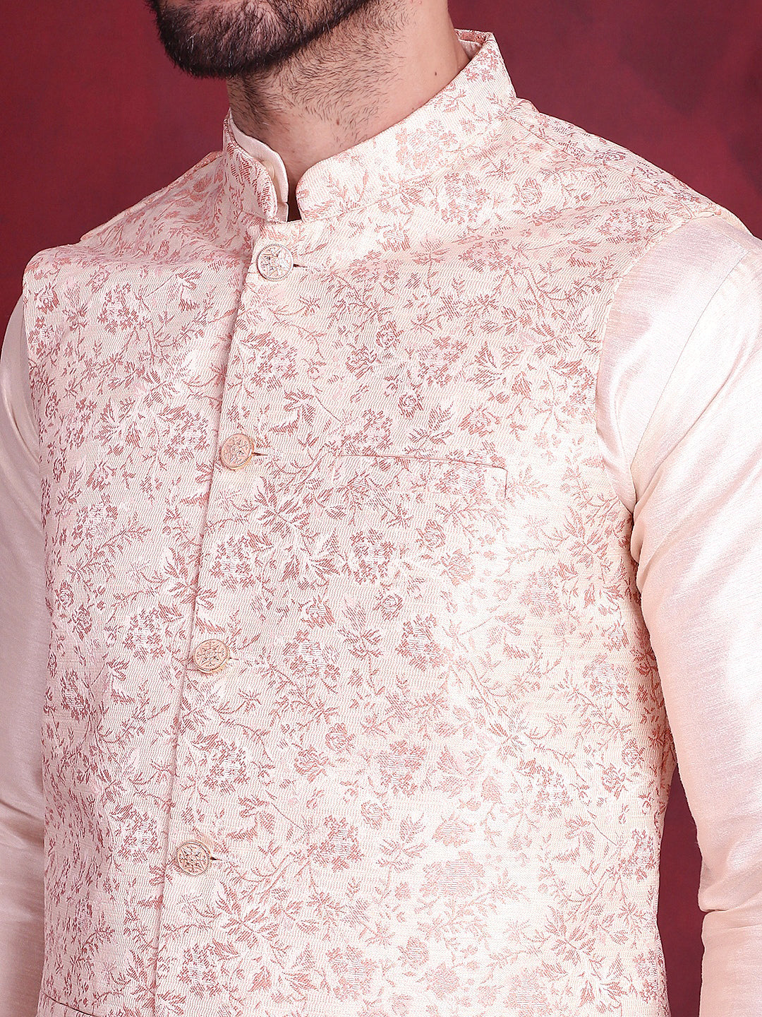Jompers Men's Woven Design Nehru Jacket - Pink - Distacart