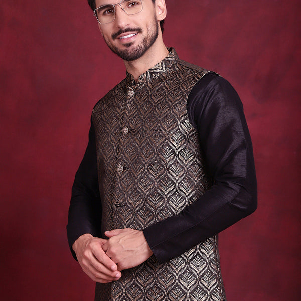 Jompers Men's Woven Design Nehru Jacket - Golden - Distacart