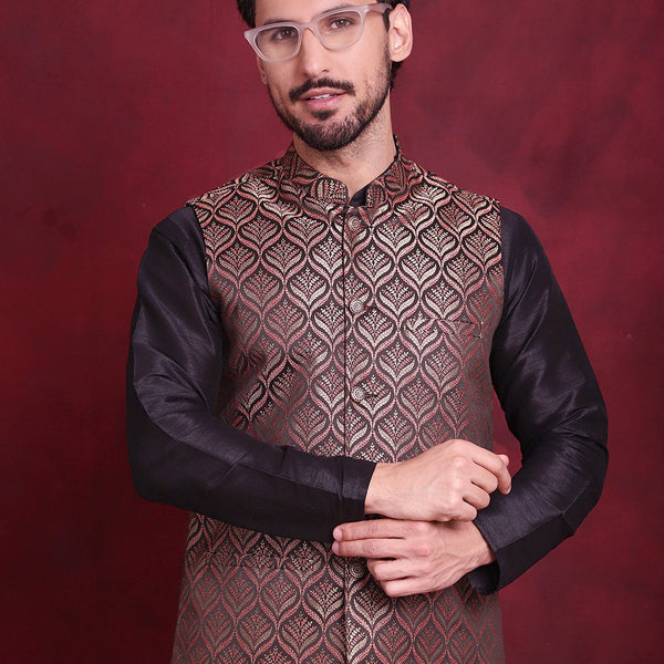 Jompers Men's Woven Design Nehru Jacket - Maroon - Distacart