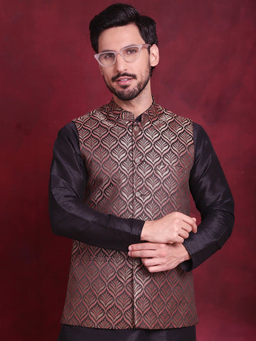 Jompers Men's Woven Design Nehru Jacket - Maroon - Distacart