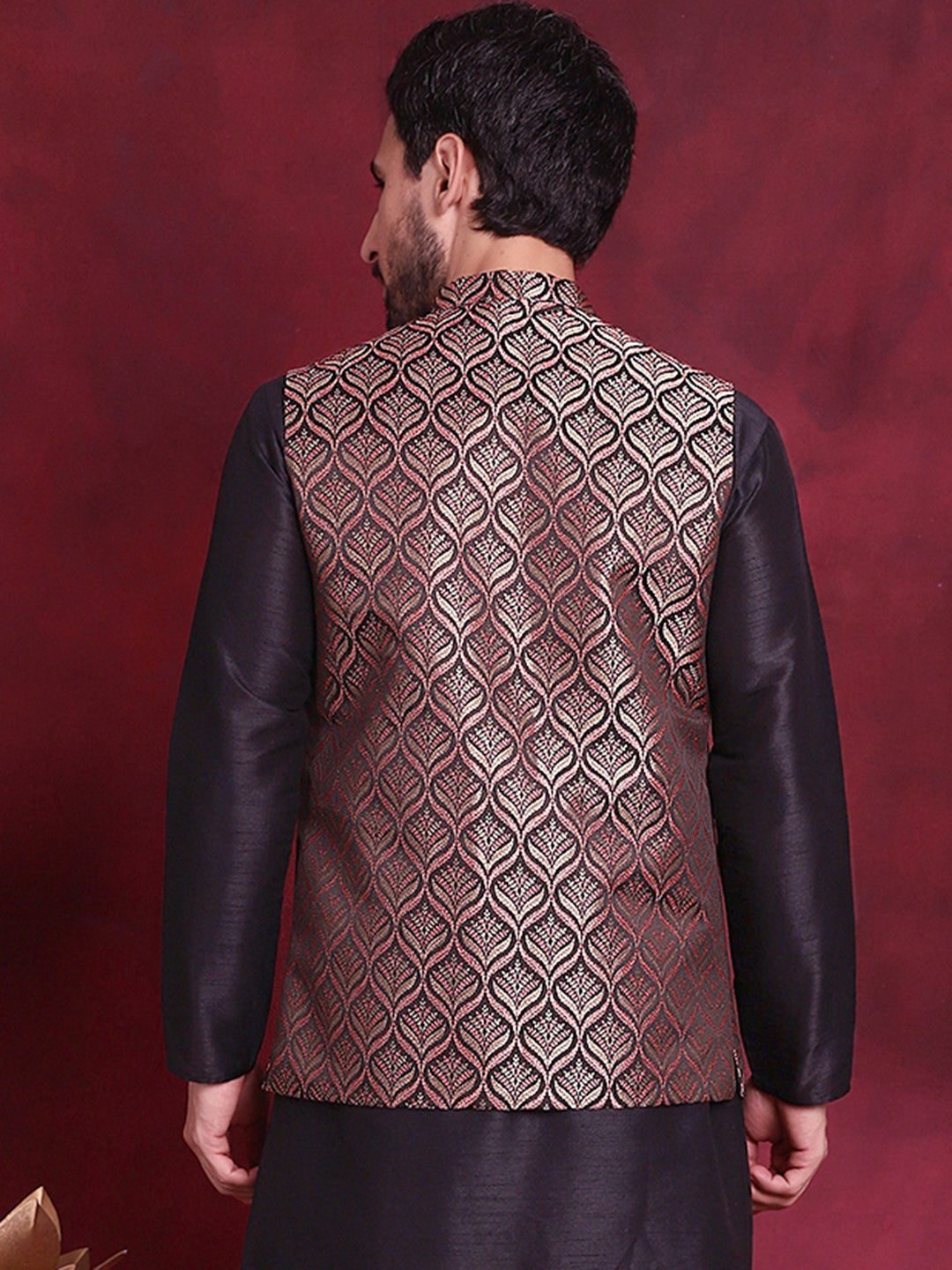 Jompers Men's Woven Design Nehru Jacket - Maroon - Distacart