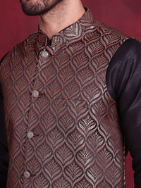 Thumbnail for Jompers Men's Woven Design Nehru Jacket - Maroon - Distacart