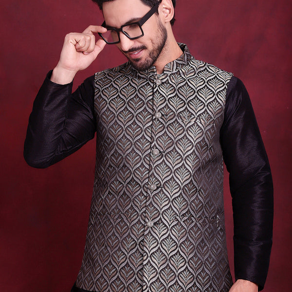 Jompers Men's Woven Design Nehru Jacket - Silver - Distacart