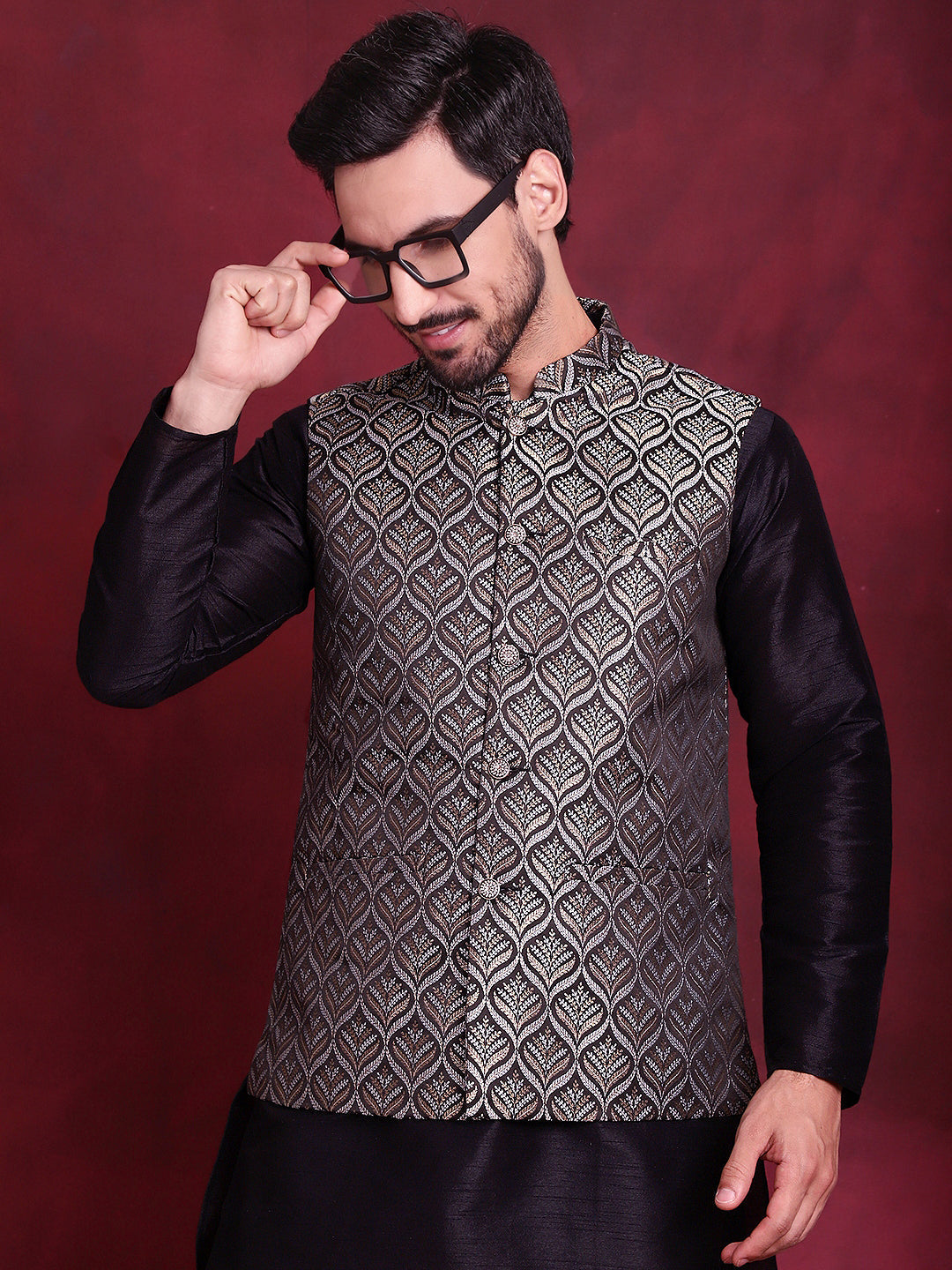 Jompers Men's Woven Design Nehru Jacket - Silver - Distacart
