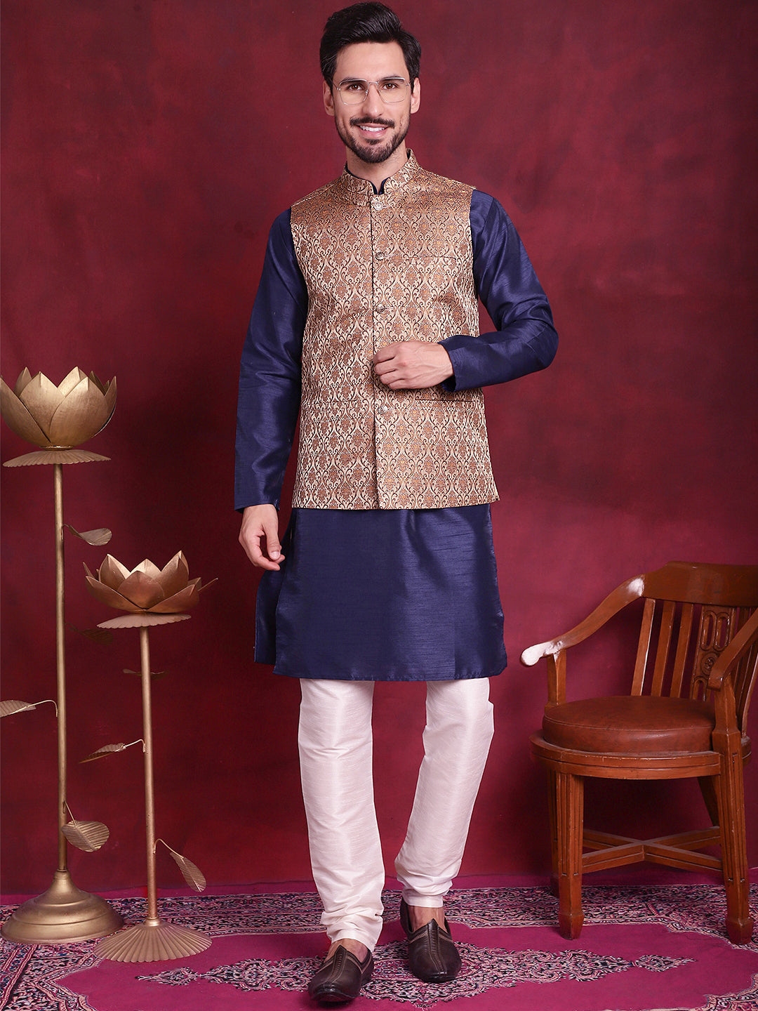 Jompers Men's Woven Design Nehru Jacket - Brown - Distacart