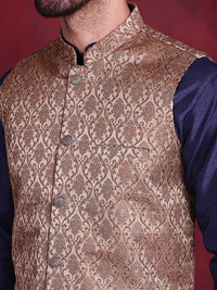 Thumbnail for Jompers Men's Woven Design Nehru Jacket - Brown - Distacart