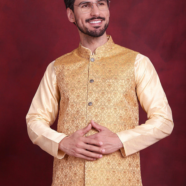 Jompers Men's Woven Design Nehru Jacket - Mustard - Distacart