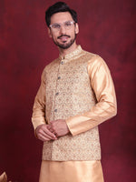 Thumbnail for Jompers Men's Woven Design Nehru Jacket - Cream - Distacart