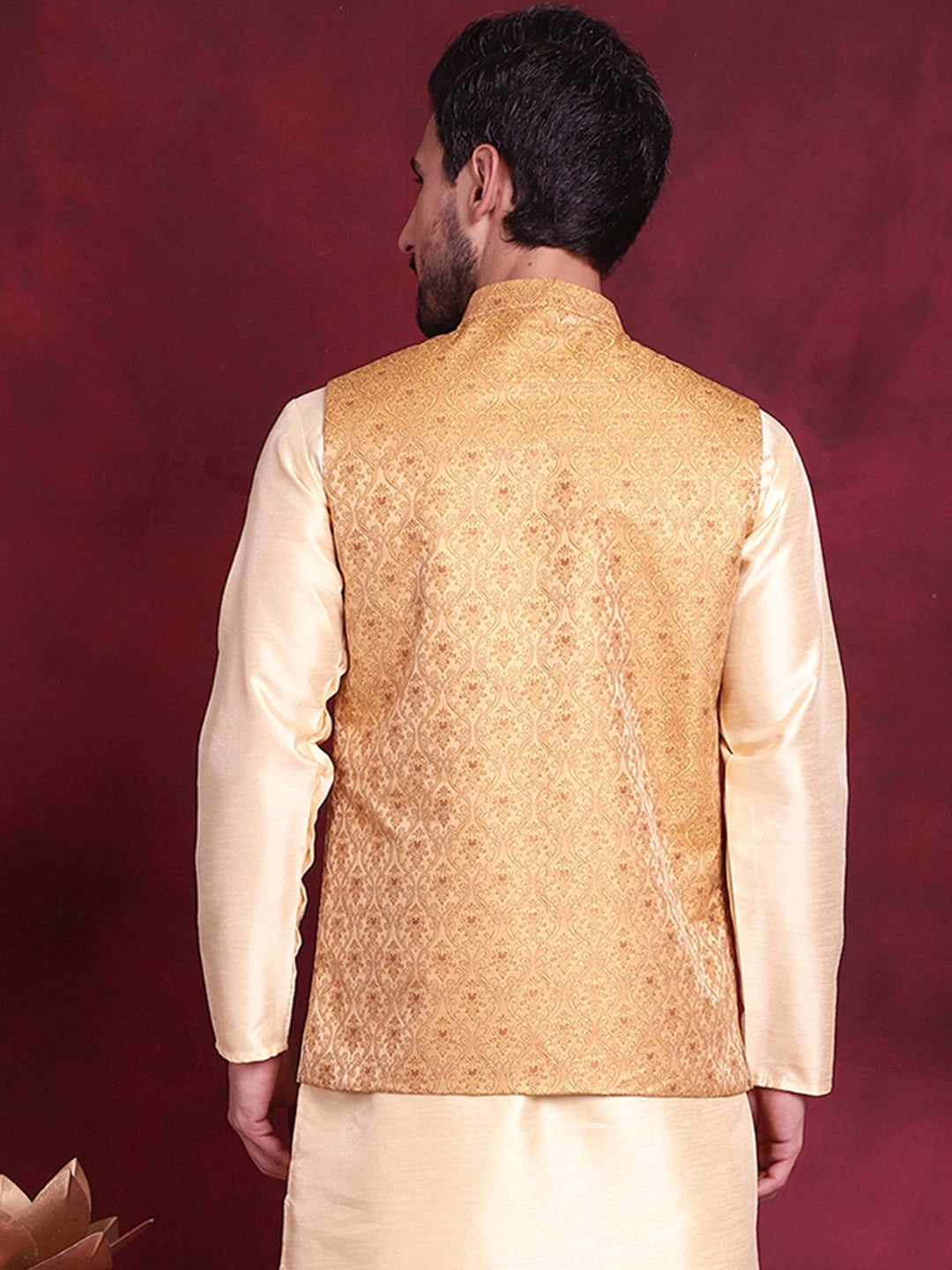 Jompers Men's Woven Design Nehru Jacket - Mustard - Distacart