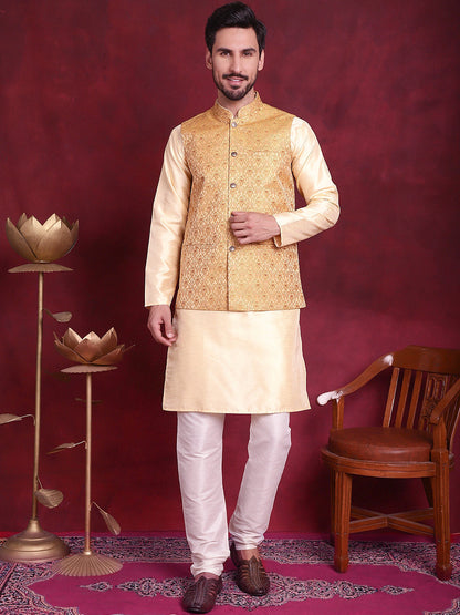 Jompers Men's Woven Design Nehru Jacket - Mustard - Distacart