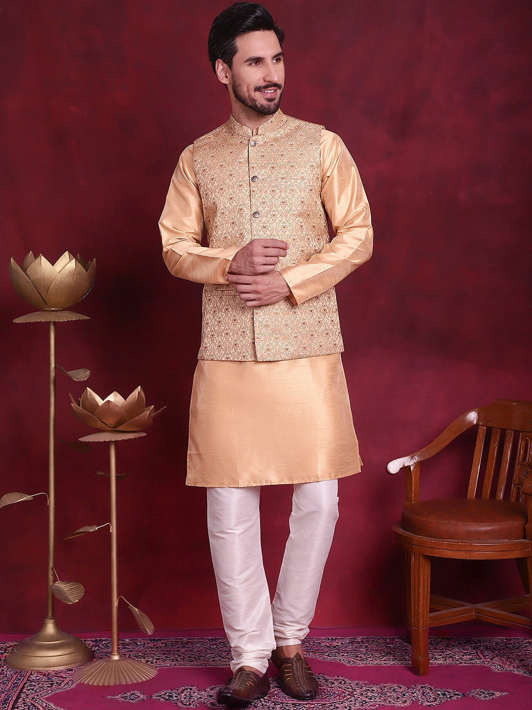 Jompers Men's Woven Design Nehru Jacket - Cream - Distacart