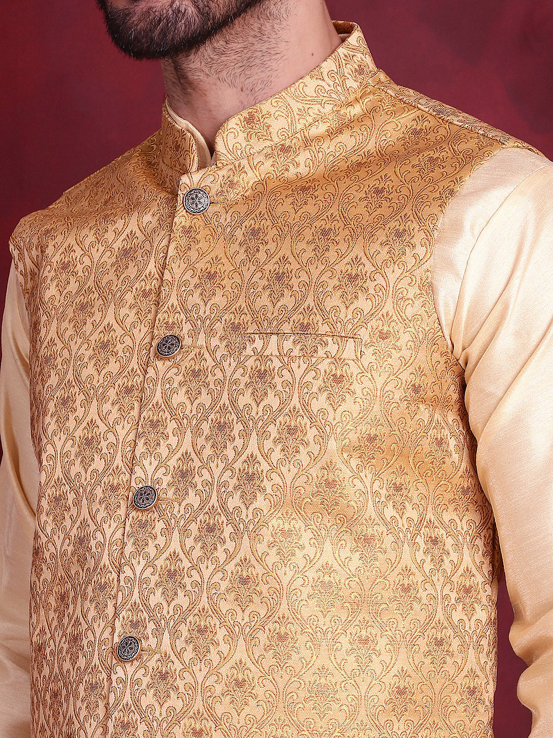 Jompers Men's Woven Design Nehru Jacket - Mustard - Distacart