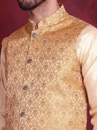 Thumbnail for Jompers Men's Woven Design Nehru Jacket - Mustard - Distacart