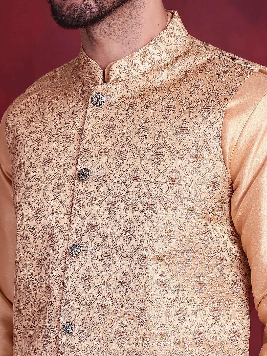Jompers Men's Woven Design Nehru Jacket - Cream - Distacart