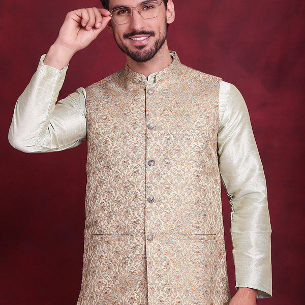 Jompers Men's Woven Design Nehru Jacket - Golden - Distacart