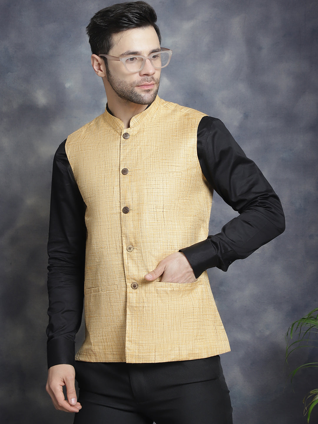 Jompers Men's Woven Design Nehru Jacket - Beige - Distacart