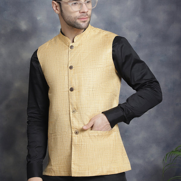 Jompers Men's Woven Design Nehru Jacket - Beige - Distacart