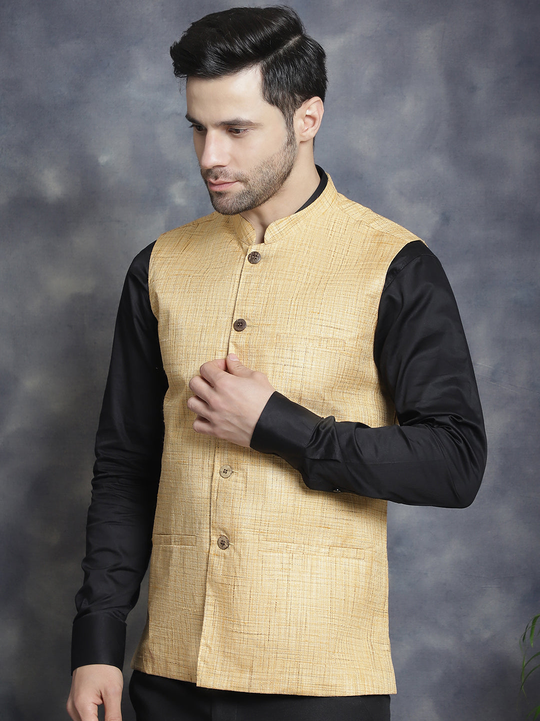 Jompers Men's Woven Design Nehru Jacket - Beige - Distacart