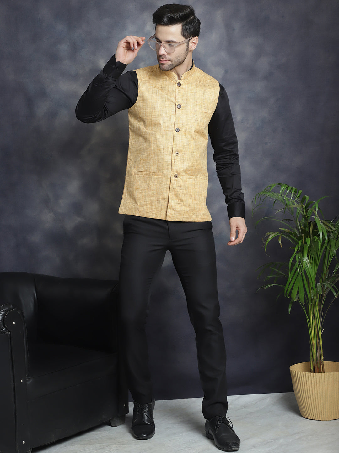 Jompers Men's Woven Design Nehru Jacket - Beige - Distacart