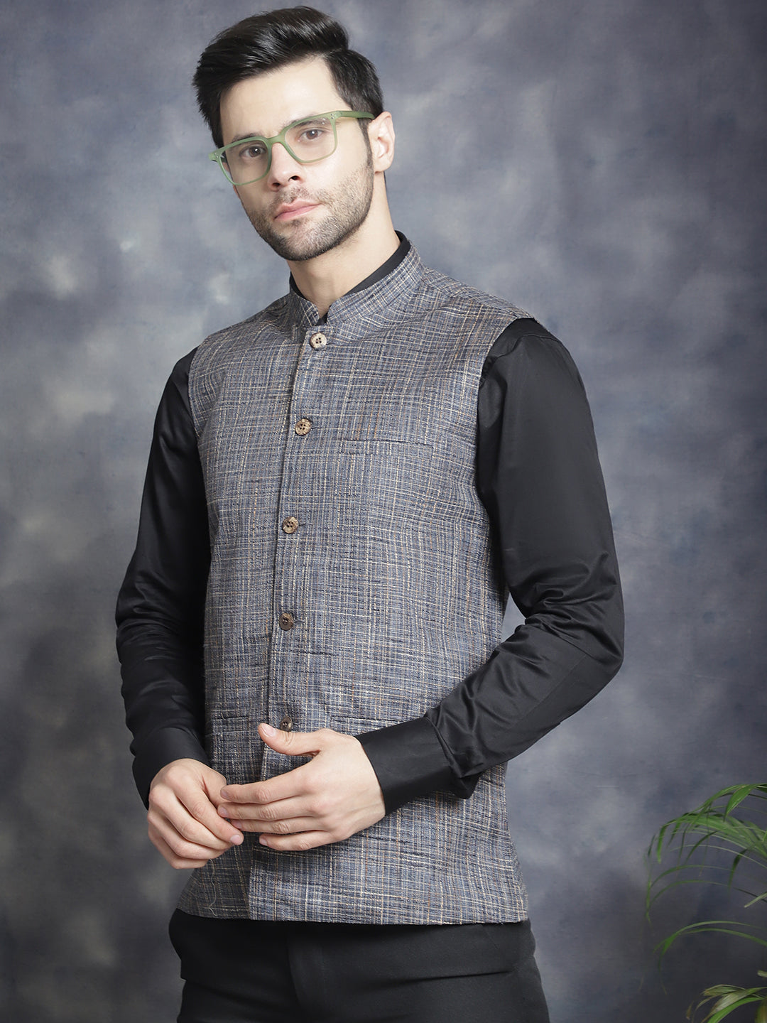 Jompers Men's Woven Design Nehru Jacket - Charcoal - Distacart