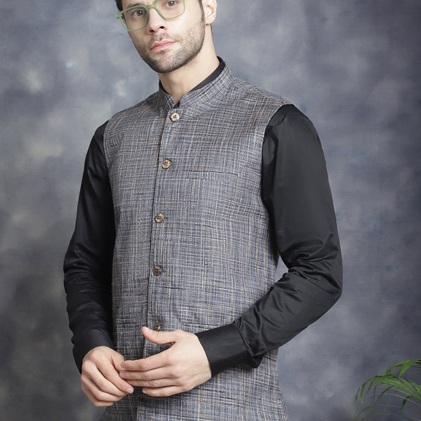 Jompers Men's Woven Design Nehru Jacket - Charcoal - Distacart