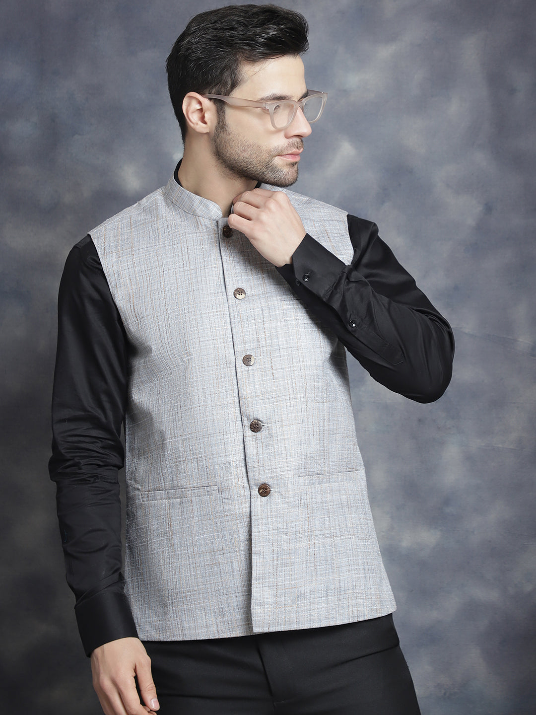 Jompers Men's Woven Design Nehru Jacket - Grey - Distacart