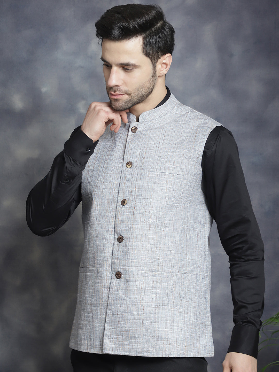Jompers Men's Woven Design Nehru Jacket - Grey - Distacart