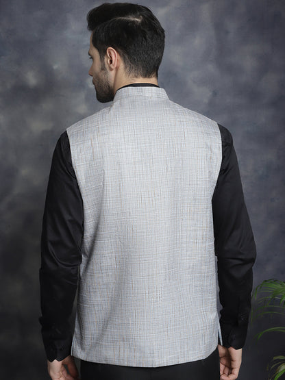 Jompers Men's Woven Design Nehru Jacket - Grey - Distacart