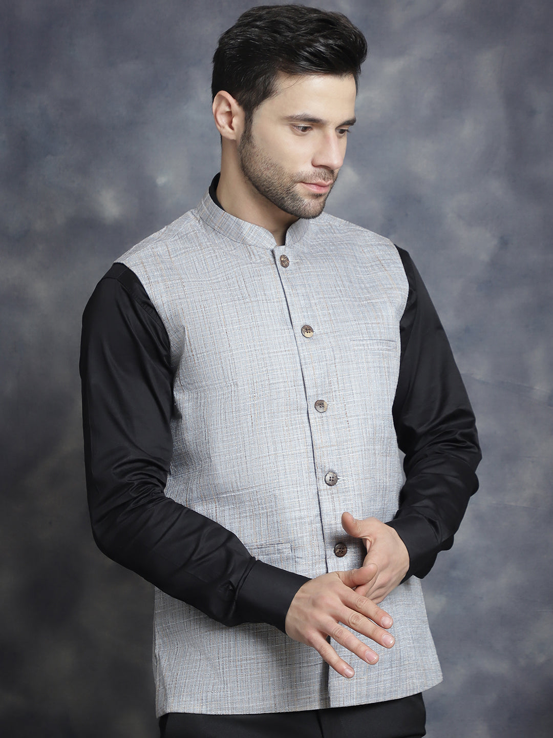 Jompers Men's Woven Design Nehru Jacket - Grey - Distacart