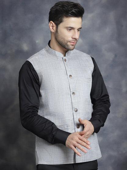 Jompers Men's Woven Design Nehru Jacket - Grey - Distacart