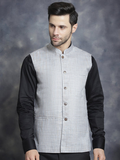 Jompers Men's Woven Design Nehru Jacket - Grey - Distacart