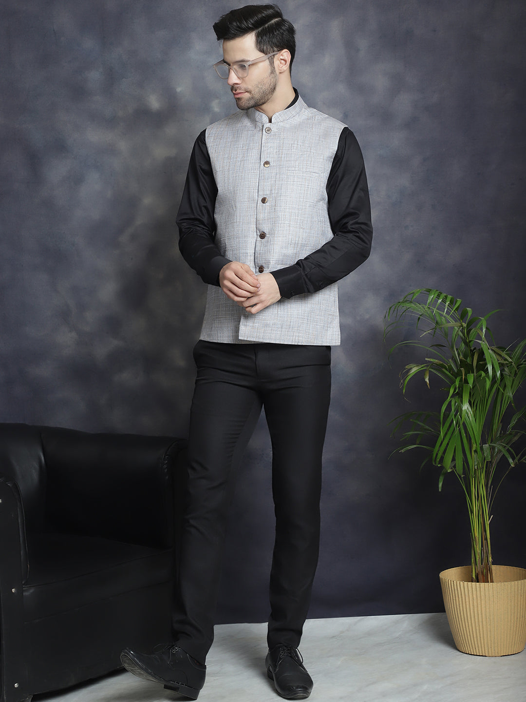 Jompers Men's Woven Design Nehru Jacket - Grey - Distacart