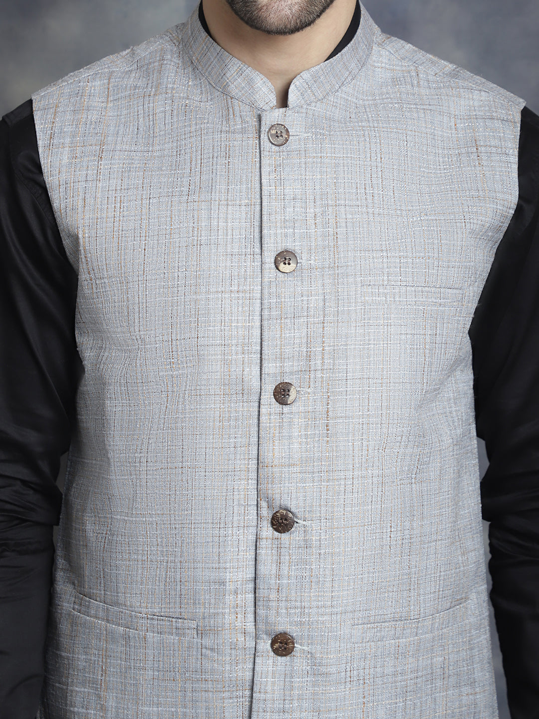 Jompers Men's Woven Design Nehru Jacket - Grey - Distacart