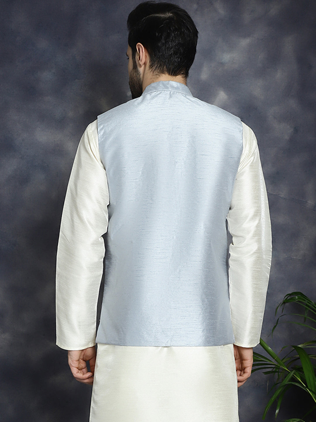 Jompers Men's Sequins and Embroidred Nehru Jacket - Grey - Distacart