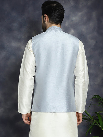 Jompers Men's Sequins and Embroidred Nehru Jacket - Grey - Distacart